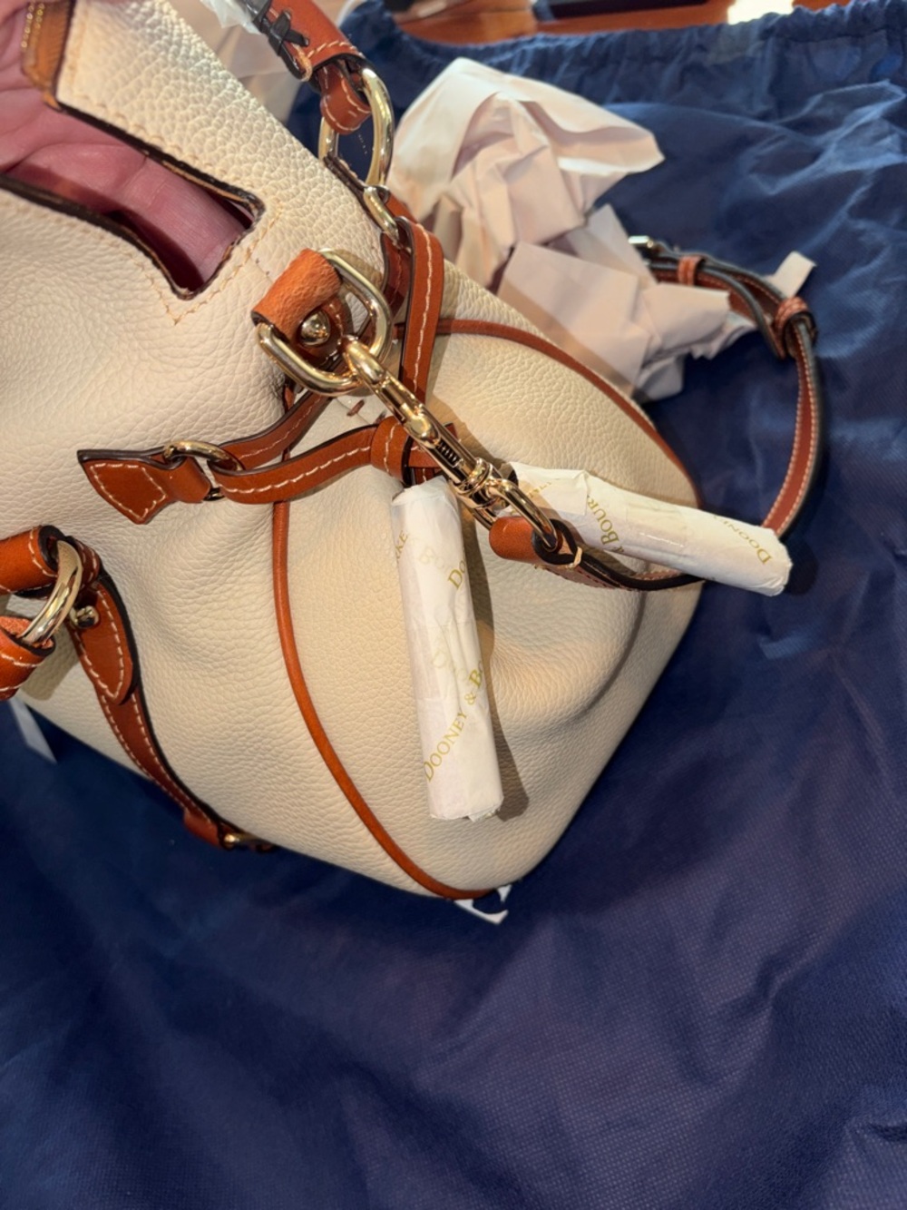 Dooney & Bourke Cream Satchel with Tan Trim - Picture 11 of 14